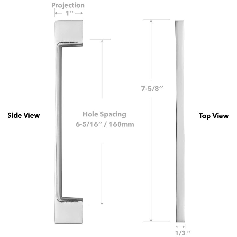 CAULDHAM 10 Pack Solid Kitchen Cabinet Pulls Handles (6-5/16" Hole Centers) - Modern Thin Profile Drawer/Door Hardware - Style M255 - Polished Chrome - Image 5